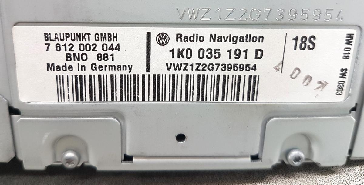 VW Golf Plus 5M Original Autoradio 1K0035191D 7612002044 RNS 300 Bj2007