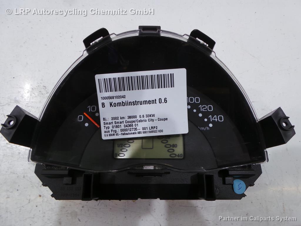 Smart 450 ForTwo Coupé Bj 2002 Kombiinstrument 0001184V022 Tacho 0.6 33kW 110008872014