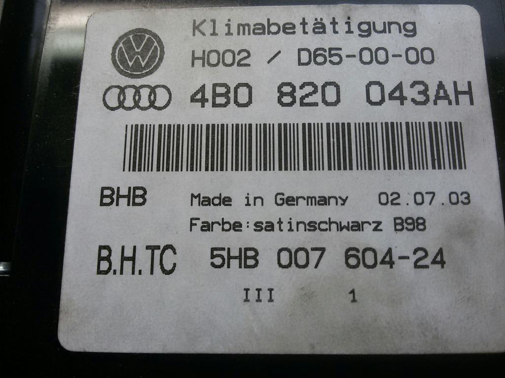 Audi A6 C5 4B Heizungsregulierung Klimabedienteil 4B0820043AH 5HB00760424 BJ2000