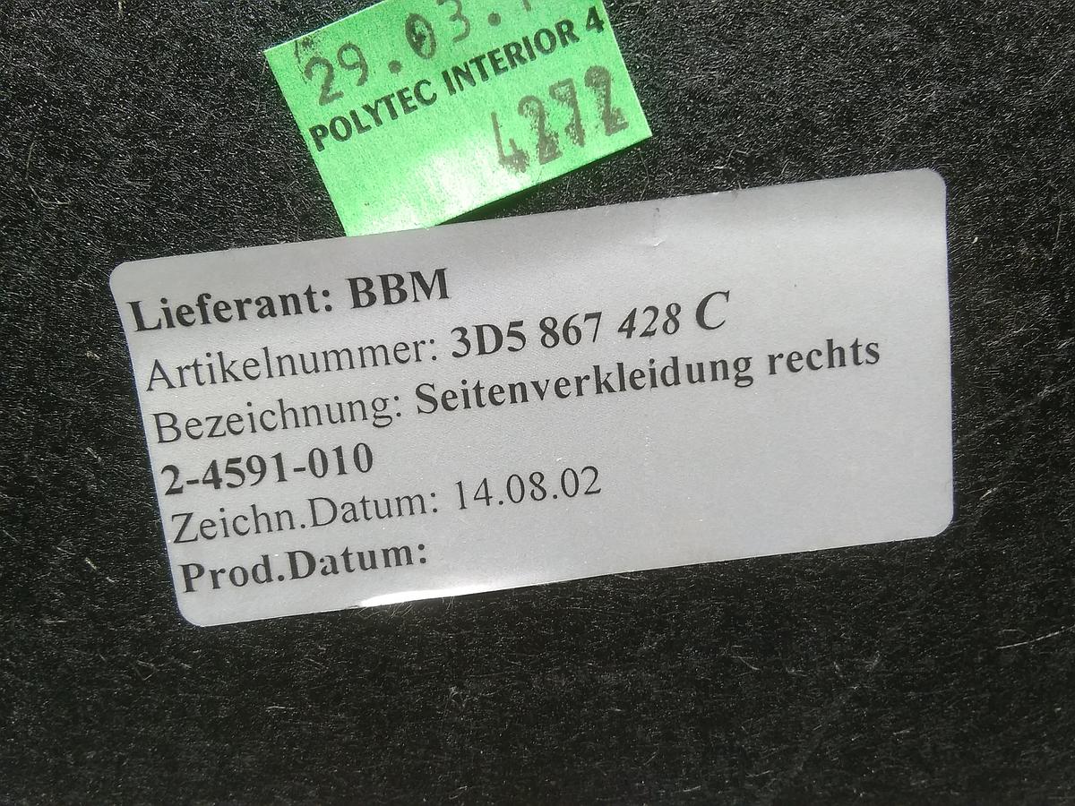 VW Phaeton GP3 Bj.2010 original Innenverkleidung Kofferraum rechts