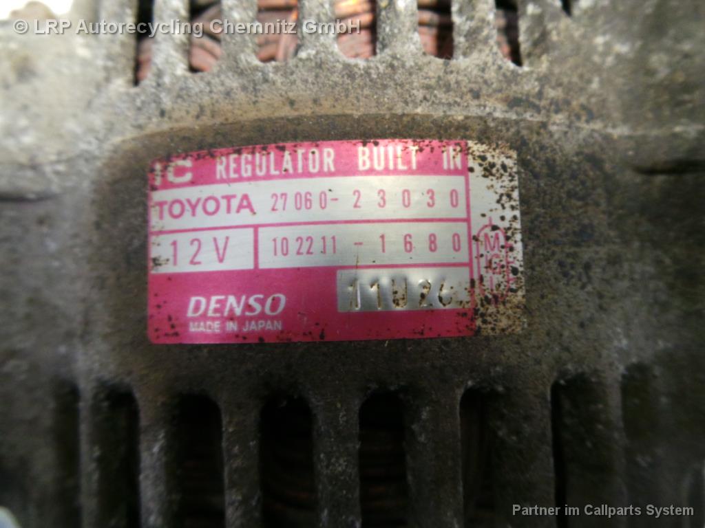 Toyota Yaris BJ 2000 Lichtmaschine Generator 1.0 50KW 2706023030 1022111680 Denso